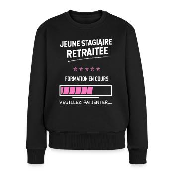 Rétraitée femme humour stagiaire retraitée - Pull Premium bio Femme - noir - Devant - Julia (174cm)