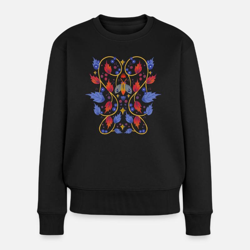 Blumen mit Motte - Frauen Premium Bio Pullover - Schwarz