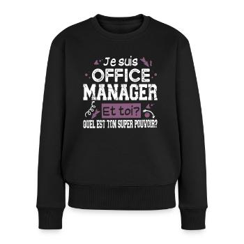 Office Manager Super Pouvoir Cadeau Humour - Pull Premium bio Femme - noir - Devant - Julia (174cm)