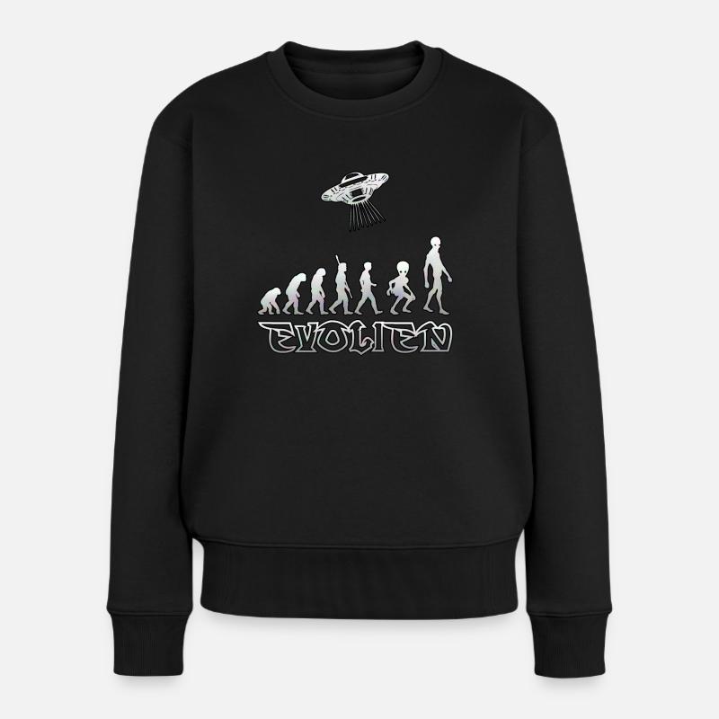 Evolution Alien Ufo - Frauen Premium Bio Pullover - Schwarz