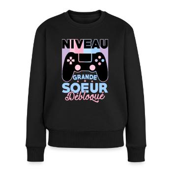 Future Grand Soeur Gamer Annonce Grossesse Geek - Pull Premium bio Femme - noir - Devant - Julia (174cm)