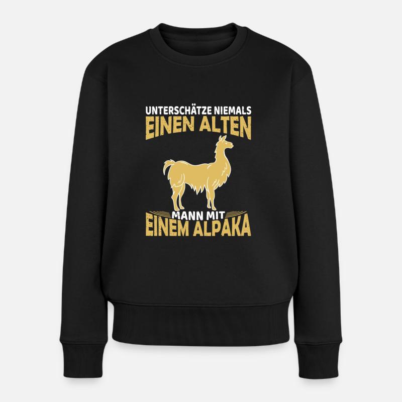 Unterschätze niemals einen mann mit Alpaka - Frauen Premium Bio Pullover - Schwarz