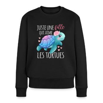 Juste Une Fille Qui Aime Les Tortues Humour - Pull Premium bio Femme - noir - Devant - Julia (174cm)
