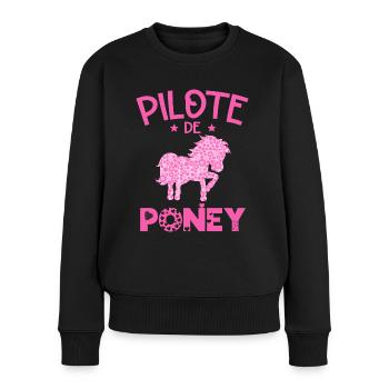 Pilote De Poney Humour Cadeau Équitation Cavalière - Pull Premium bio Femme - noir - Devant - Julia (174cm)