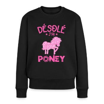 Désolé J'ai Poney Humour Cadeau Cavalière - Pull Premium bio Femme - noir - Devant - Julia (174cm)