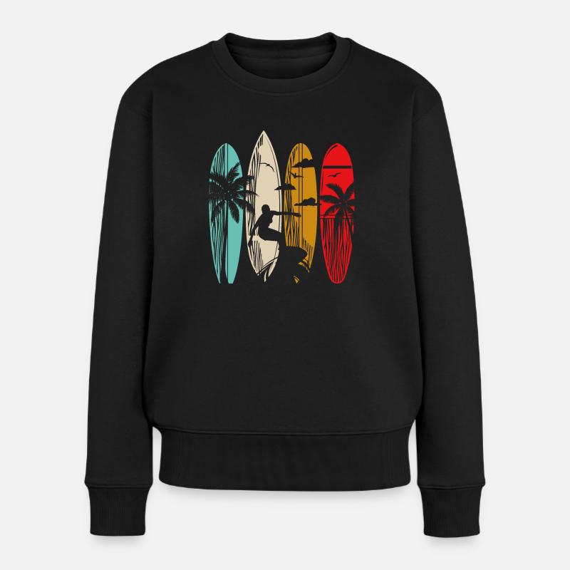 Surfer Surf Surf Planche de surf Retro Palme Beach - Pull Premium bio Femme - noir
