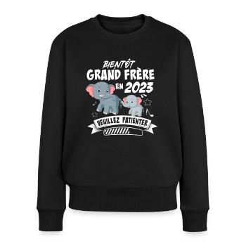 Bientôt Grand Frère En 2023 Cadeau Grossesse - Pull Premium bio Femme - noir - Devant - Julia (174cm)