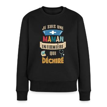 Cadeau je suis une MAMAN infirmière qui déchire - Pull Premium bio Femme - noir - Devant - Julia (174cm)