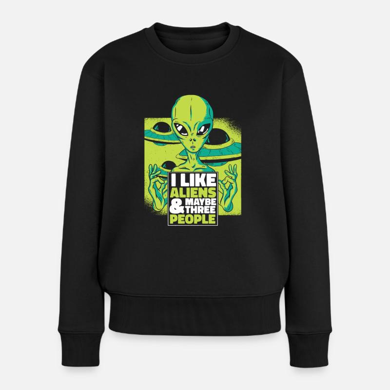 Alien UFO Aliens Außerirdischer - Frauen Premium Bio Pullover - Schwarz