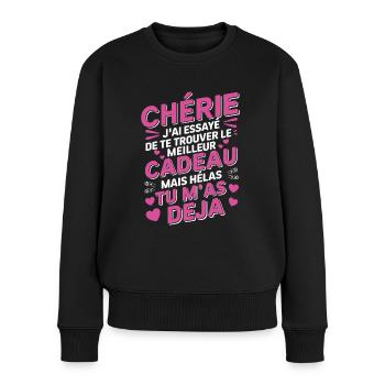 Chérie Trouver Le Meilleur Cadeau Couple Amour - Pull Premium bio Femme - noir - Devant - Julia (174cm)