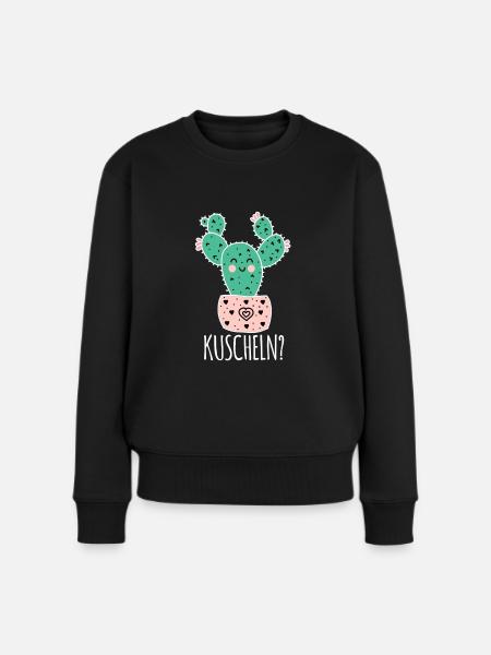 Lustig Süßer Kaktus zum Kuscheln Kakteen Geschenk - Frauen Premium Bio Pullover - Schwarz