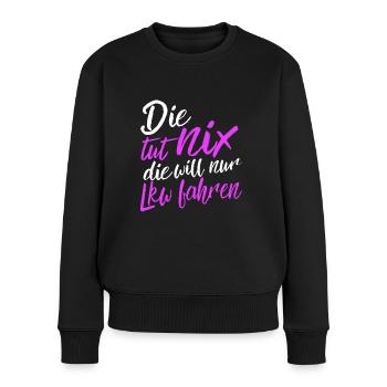 Lkw-Fahrerin - Frauen Premium Bio Pullover - Schwarz - Vorne - Julia (174cm)
