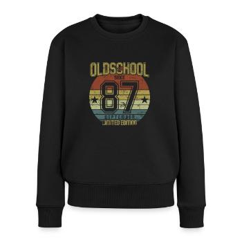 September 1987 - Geburtstag im September Oldschool - Frauen Premium Bio Pullover - Schwarz - Vorne - Julia (174cm)