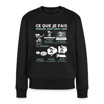 Handball Femme ou Fille France Humour - Pull Premium bio Femme - noir - Devant - Julia (174cm)