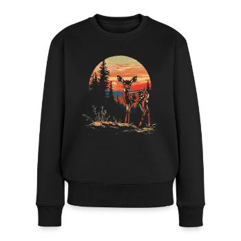Rehkitz Hirsch Wald Reh Natur Sunset - Frauen Premium Bio Pullover - Schwarz - Vorne - Julia (174cm)