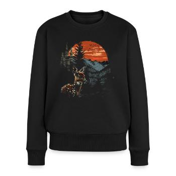 Rehkitz Hirsch Wald Reh Natur Sunset - Frauen Premium Bio Pullover - Schwarz - Vorne - Julia (174cm)