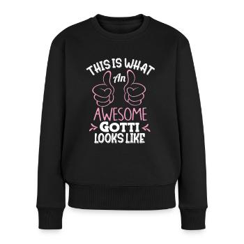 So sieht ein cooles Gotti aus Patentante Schweiz - Frauen Premium Bio Pullover - Schwarz - Vorne - Julia (174cm)