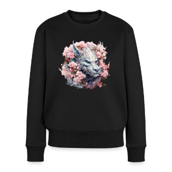 Année chinoise du Dragon Dragon en fleurs de cerisier - Pull Premium bio Femme - noir - Devant - Julia (174cm)