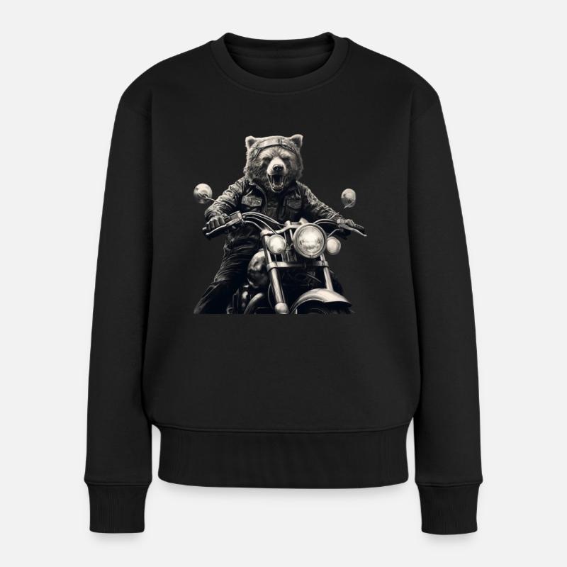Biker Bär - Frauen Premium Bio Pullover - Schwarz