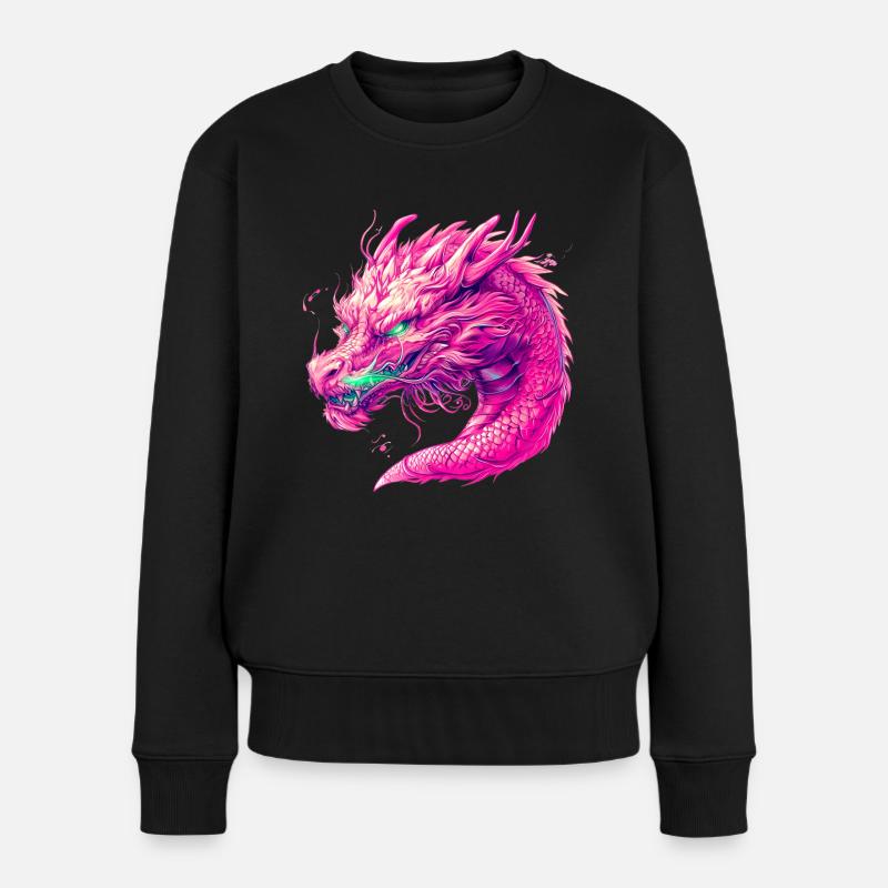 Pinker Drache - Frauen Premium Bio Pullover - Schwarz
