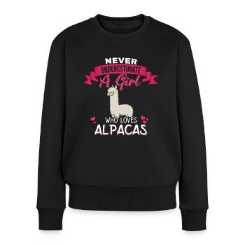 Never underestimate a Girl who loves Alpacas - Frauen Premium Bio Pullover - Schwarz - Vorne - Julia (174cm)
