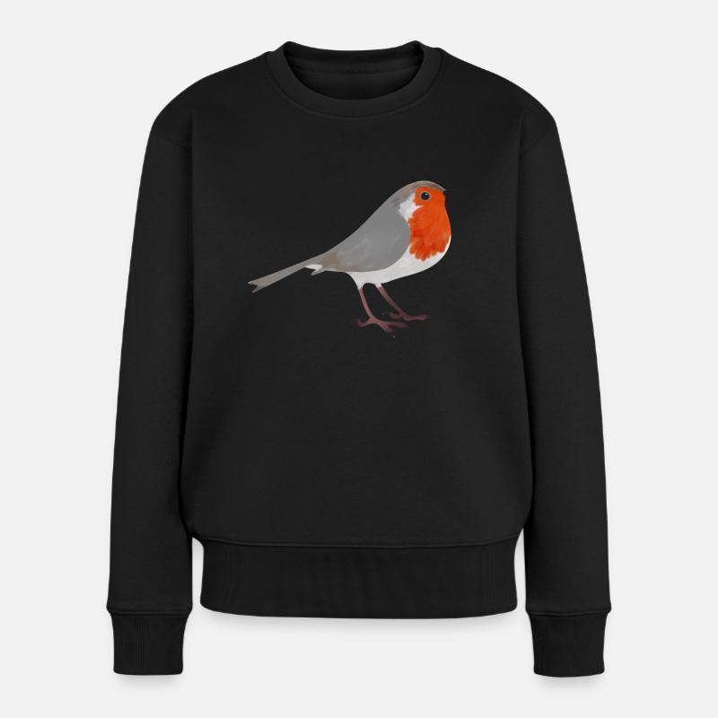 Vogel Rotkehlchen - Frauen Premium Bio Pullover - Schwarz