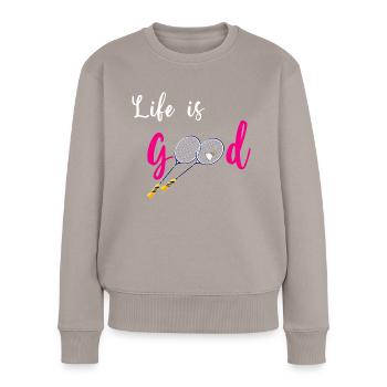 Das Leben ist gut Badminton Frauen - Frauen Premium Bio Pullover - Taupe - Vorne - Julia (174cm)