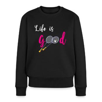 Das Leben ist gut Badminton Frauen - Frauen Premium Bio Pullover - Schwarz - Vorne - Julia (174cm)