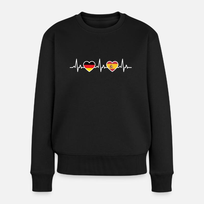 Spanien Deutschland Herzschlag Flagge Spanier - Frauen Premium Bio Pullover - Schwarz