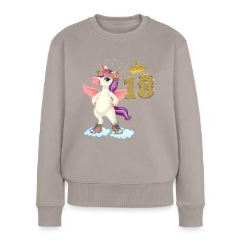 Licorne anniversaire 18 ans Cadeau Princesse - Pull Premium bio Femme - taupe - Devant - Julia (174cm)