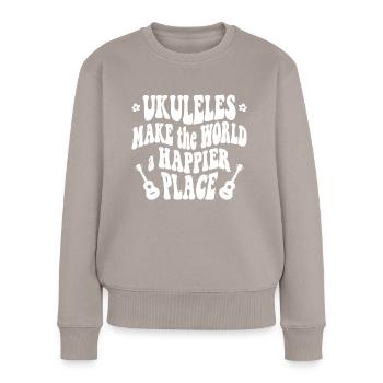 Les ukulélés rendent le monde plus heureux - Pull Premium bio Femme - taupe - Devant - Julia (174cm)