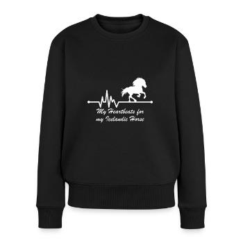 Islandpferd Isländer Tölt Herzschlag mit Spruch - Frauen Premium Bio Pullover - Schwarz - Vorne - Julia (174cm)