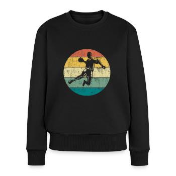 Handball Kreisläufer Sprungwurf Retro Vintage - Frauen Premium Bio Pullover - Schwarz - Vorne - Julia (174cm)
