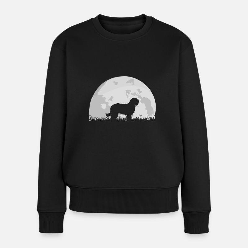 Bearded Collie Vollmond Mond Silhouette - Frauen Premium Bio Pullover - Schwarz