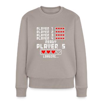 Annonce de grossesse bébé 5 enfant cinq cinquième - Pull Premium bio Femme - taupe - Devant - Julia (174cm)