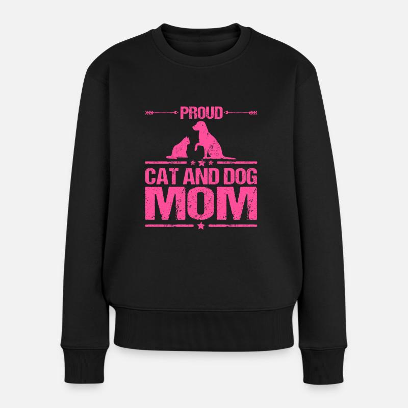 Katze und & Hund Mama Mutter Mom Pink Spruch - Frauen Premium Bio Pullover - Schwarz