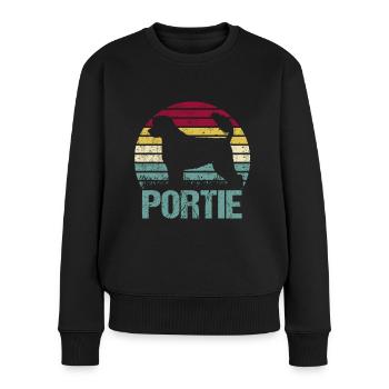 Portuguese Water Dog Portie PWD Vintage Retro - Frauen Premium Bio Pullover - Schwarz - Vorne - Julia (174cm)