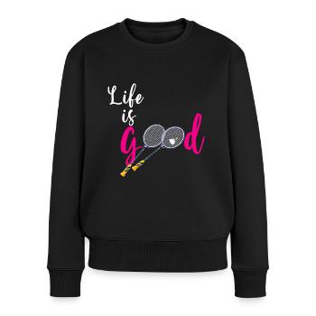 Badminton Damen Sport Geschenk - Frauen Premium Bio Pullover - Schwarz - Vorne - Julia (174cm)