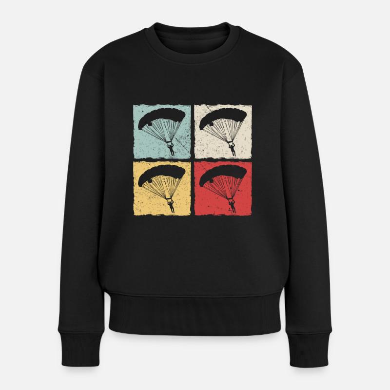 Fallschirmspringer Gleitschirm Retro - Frauen Premium Bio Pullover - Schwarz
