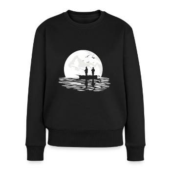 Vatertag Angler Mond Boot Fischer Geschenkidee - Frauen Premium Bio Pullover - Schwarz - Vorne - Julia (174cm)