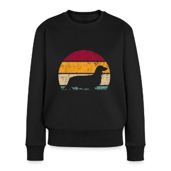 Deutscher Langhaardackel Langhaar Dachshund Retro - Frauen Premium Bio Pullover - Schwarz - Vorne - Julia (174cm)