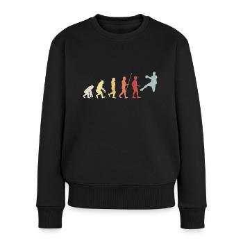 Handball Evolution Retro Geschenk Handballer - Frauen Premium Bio Pullover - Schwarz - Vorne - Julia (174cm)