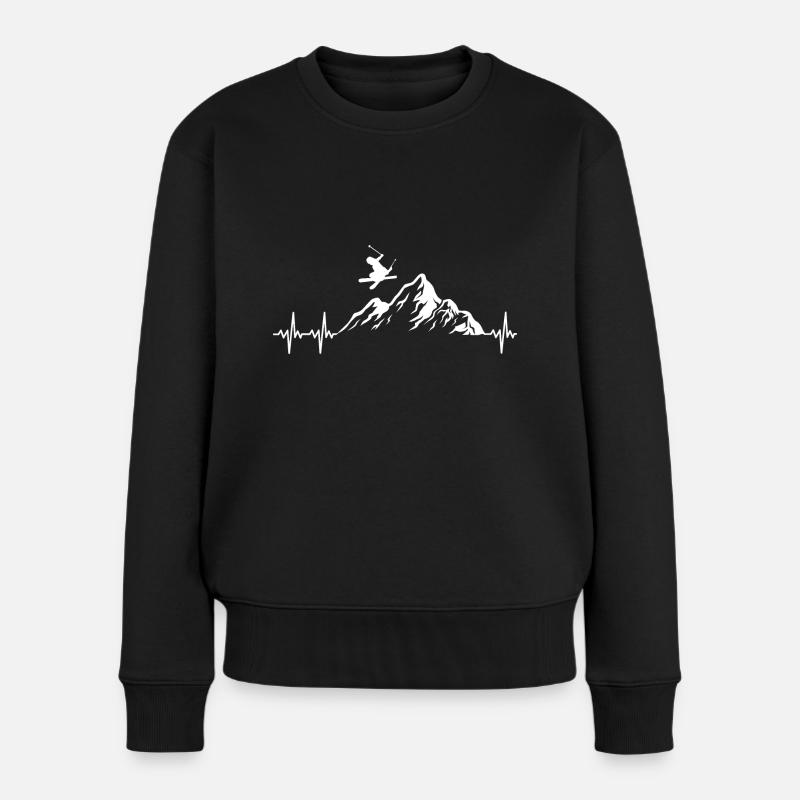 Ski Skispringe Berg Frequenz Herzschlag Puls - Frauen Premium Bio Pullover - Schwarz