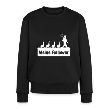 Meine Follower Gans Gänse Bauer Landwirt weiß - Frauen Premium Bio Pullover - Schwarz - Vorne - Julia (174cm)