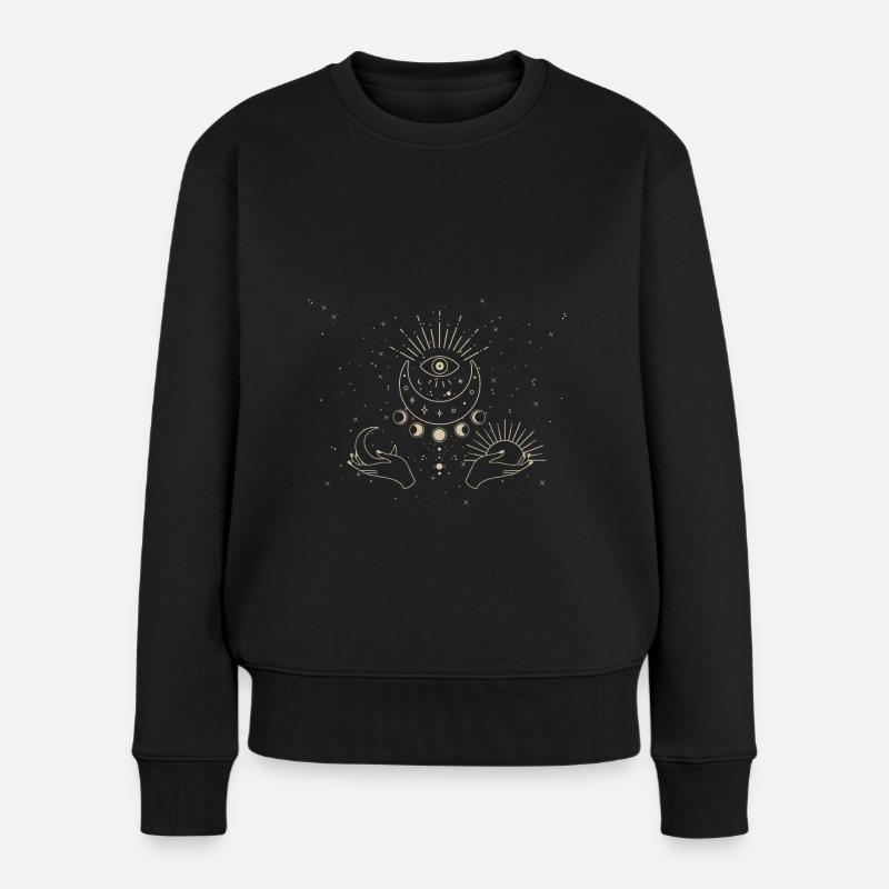 Esoterik, Auge, Sonne Mond Sterne, Hand, Himmel - Frauen Premium Bio Pullover - Schwarz