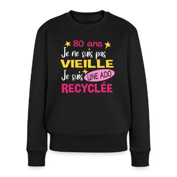 80 ans anniversaire mamie. Fête des Mères humour - Pull Premium bio Femme - noir - Devant - Julia (174cm)