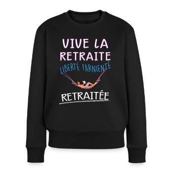 Vive La Retraite Cadeau Humour Femme Retraitée - Pull Premium bio Femme - noir - Devant - Julia (174cm)
