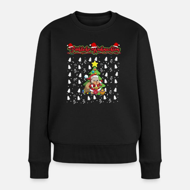 Fröhliche Weihnachten X-Mas Santa Heilig Abend - Frauen Premium Bio Pullover - Schwarz
