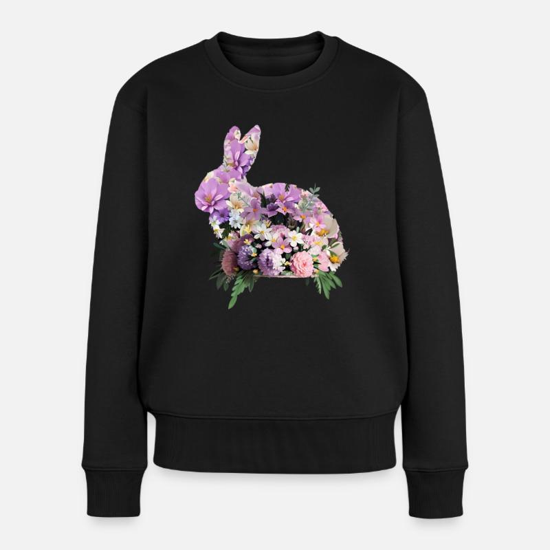 Blumen Osterhase - Frauen Premium Bio Pullover - Schwarz