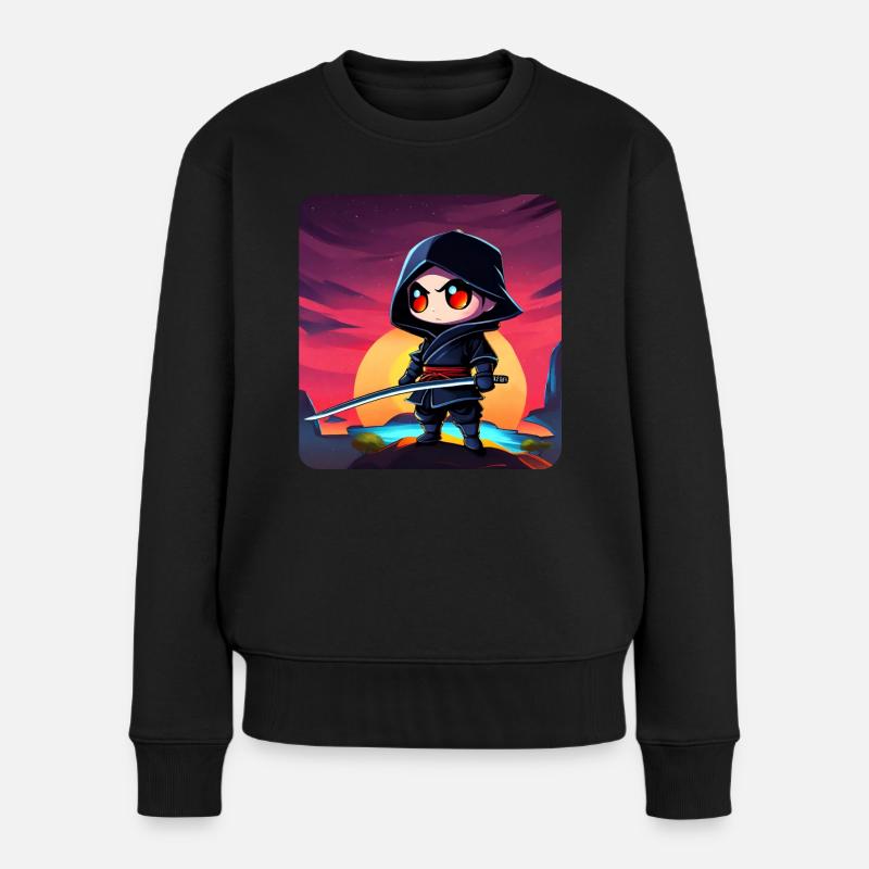 Niedlicher Ninja mit Katana im Sonnenuntergang - Frauen Premium Bio Pullover - Schwarz